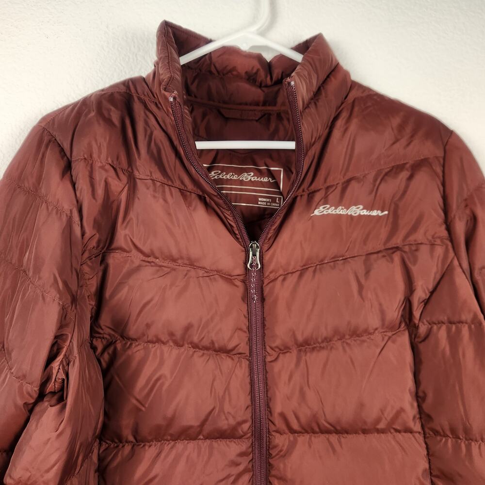 Eddie Bauer Chevron Down Jacket EB650 Women's Large Brown/Burgundy - Picture 2 of 9